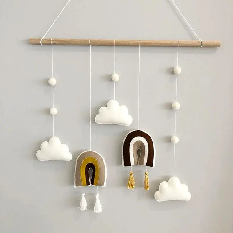 Wooden Cloud Rainbow Felt Pendant Wall Hanging The Nest Trading Company
