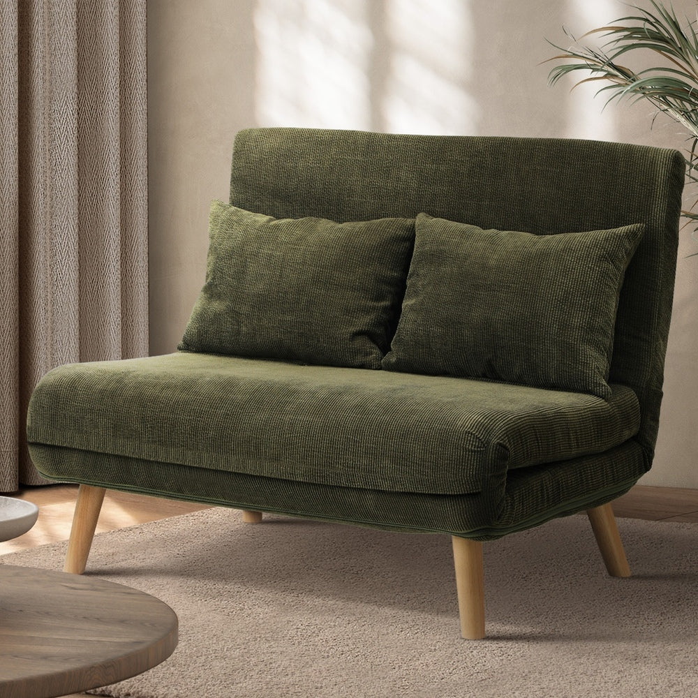 Green Polyester Double Seat Lounge Sofa Bed