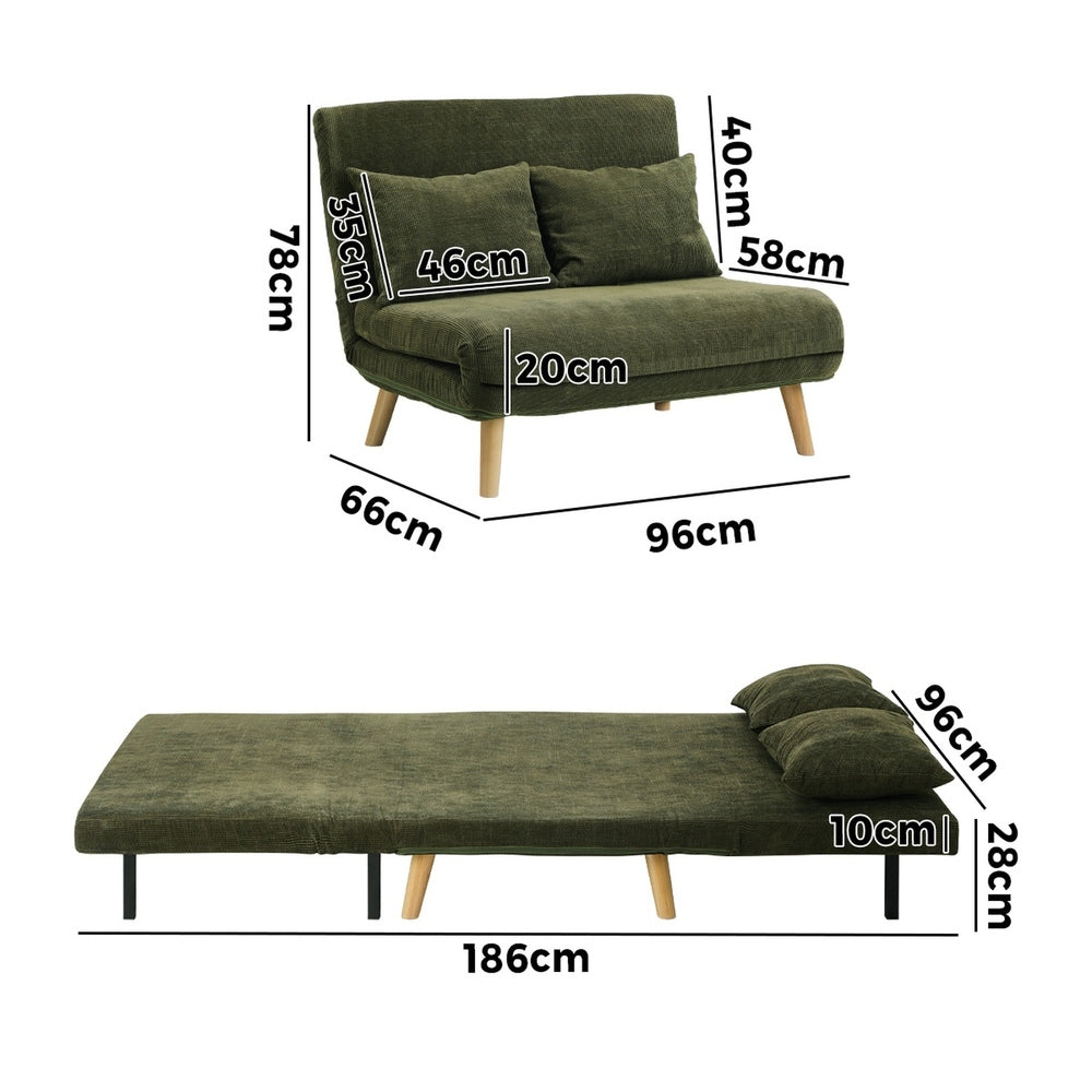 Green Polyester Double Seat Lounge Sofa Bed