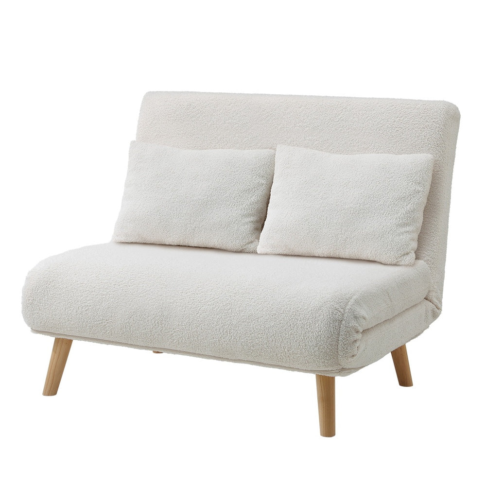 White Polyester Double Seat Lounge Sofa Bed