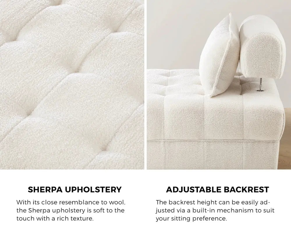 White Armless 1 Seater Boucle Modular Sofa Lounge Chair