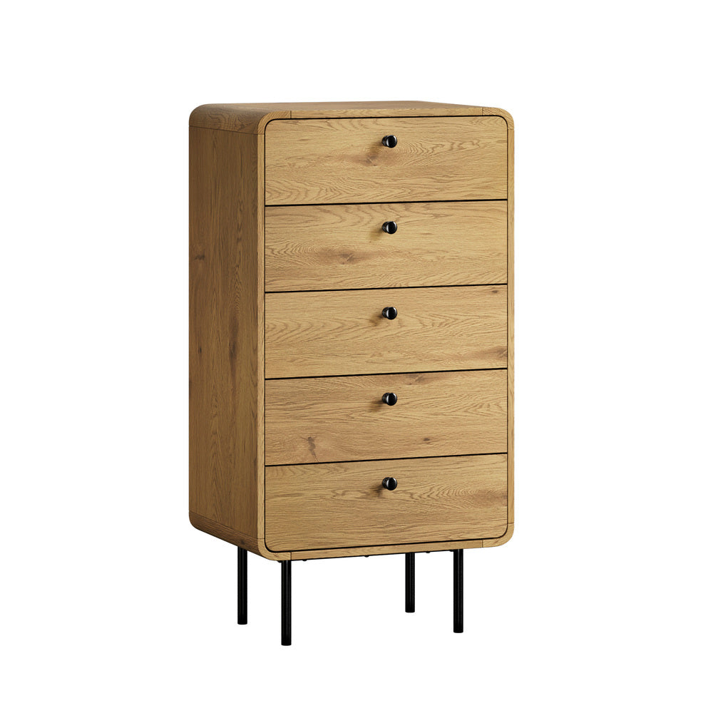 Natural 5 Drawer Tallboy Dresser with Metal Handles