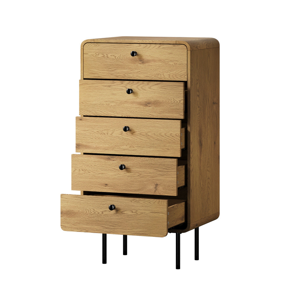 Natural 5 Drawer Tallboy Dresser with Metal Handles