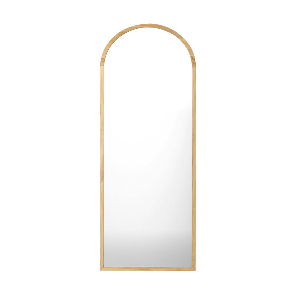 Light Brown Arched Wooden Full Length Mirror