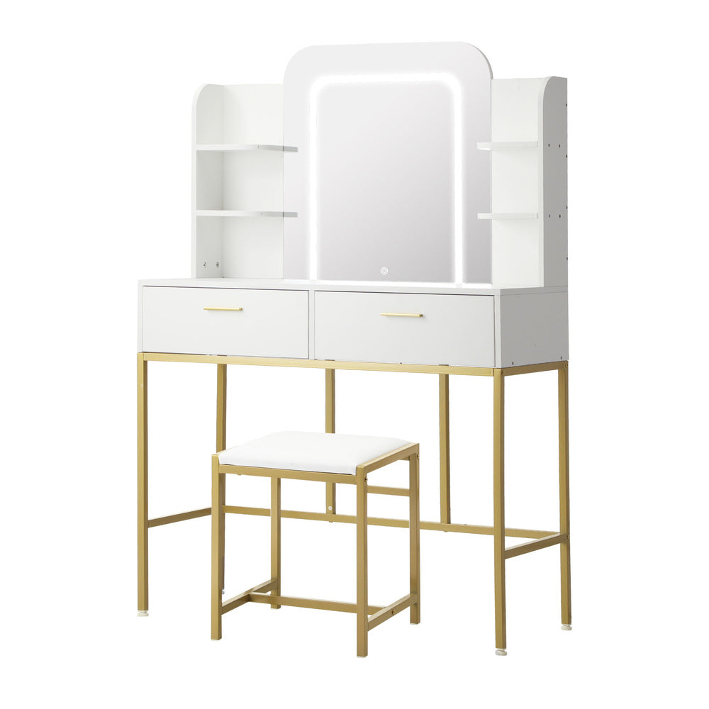 The Vicky White and Gold Dressing Table and Stool Set with LED Mirror Vanity.