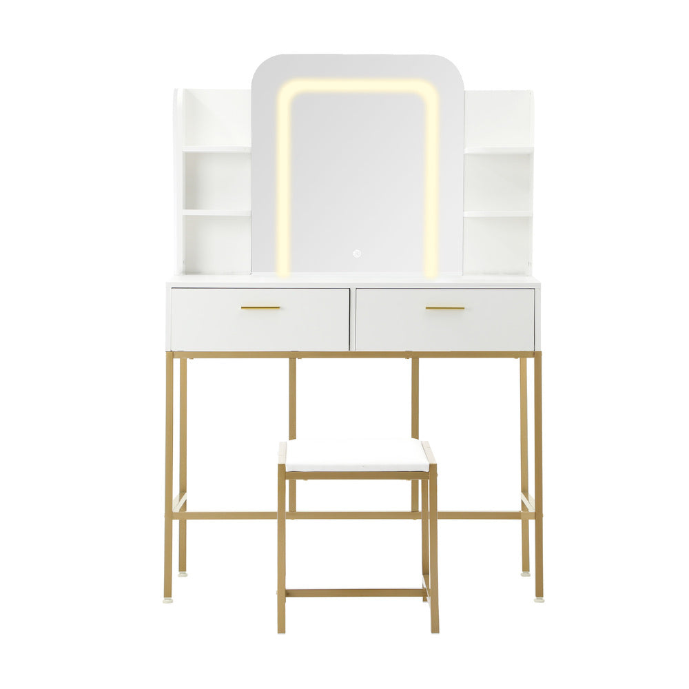 The Vicky White and Gold Dressing Table and Stool Set with LED Mirror Vanity.
