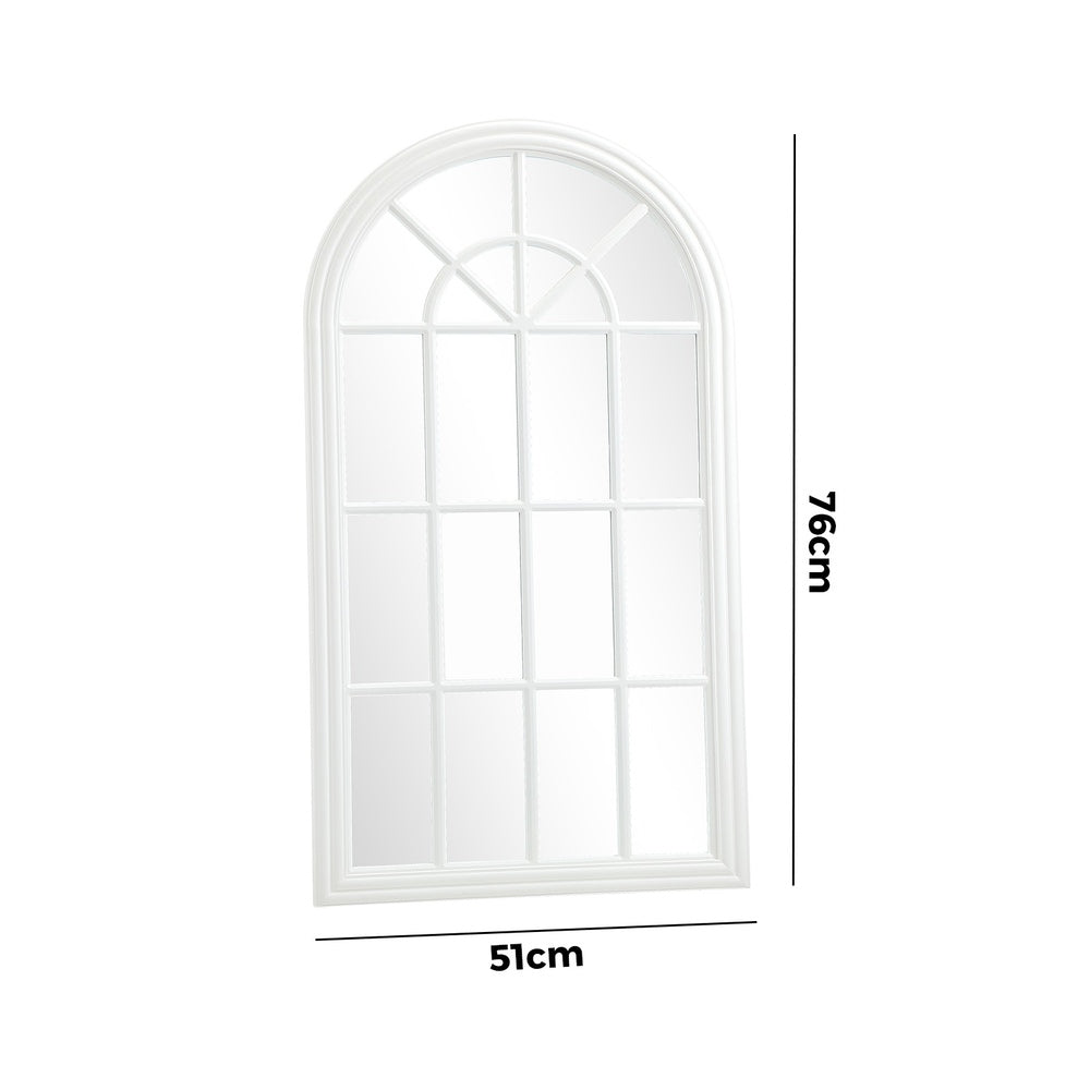 White Wooden Arched Window Wall Mirror.