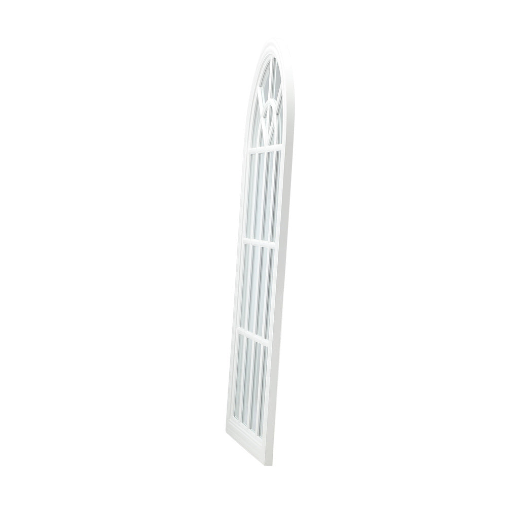 White Wooden Arched Window Wall Mirror.