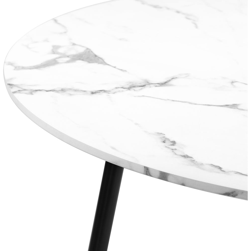 Round Brown PU Dining Table with Four Dining Chairs