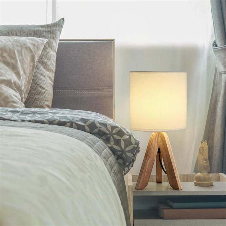 Nordic Three-fork Wood Fabric Table Lamp Simple Study And Bedroom Living Room Bedside Lamp