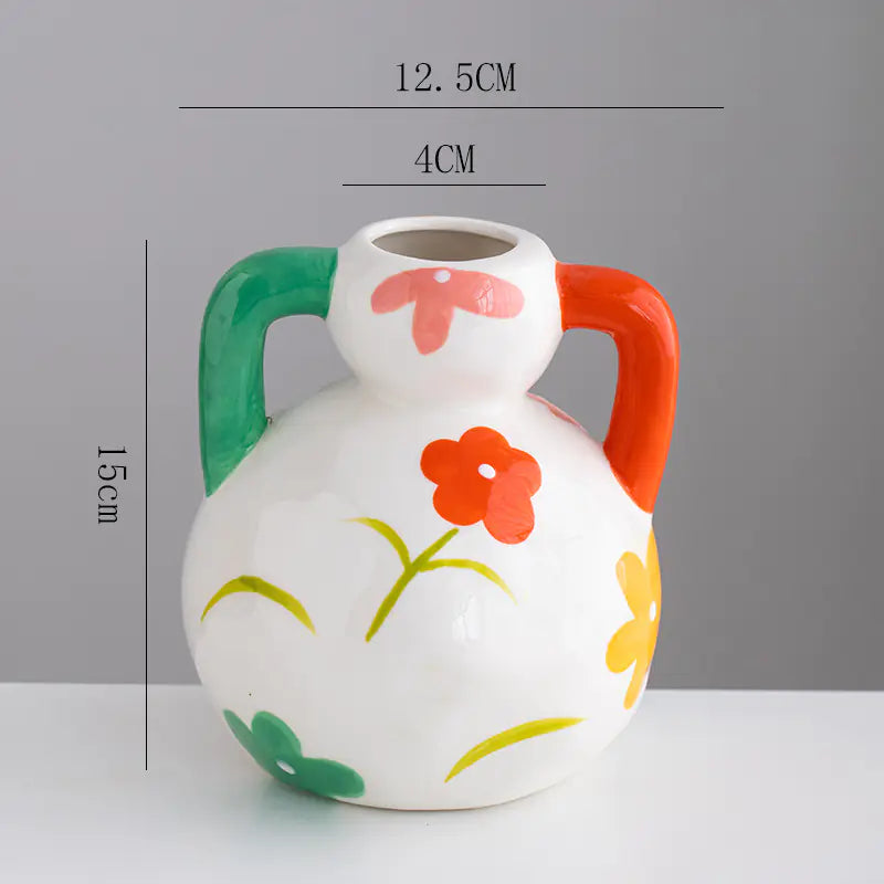 Colorful Ceramic Vase with Cute Vertical Stripes Design