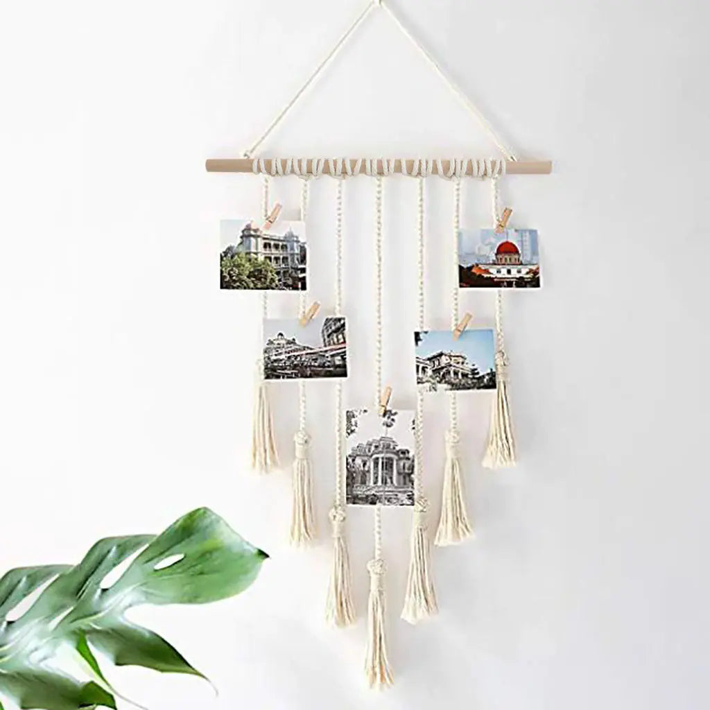 Woven Tapestry with Tassels and Photo Clips