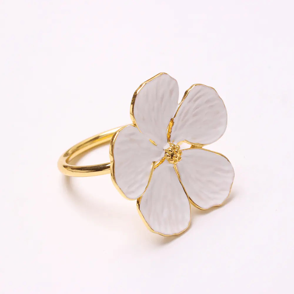New White Floral Napkin Ring with Five Petals