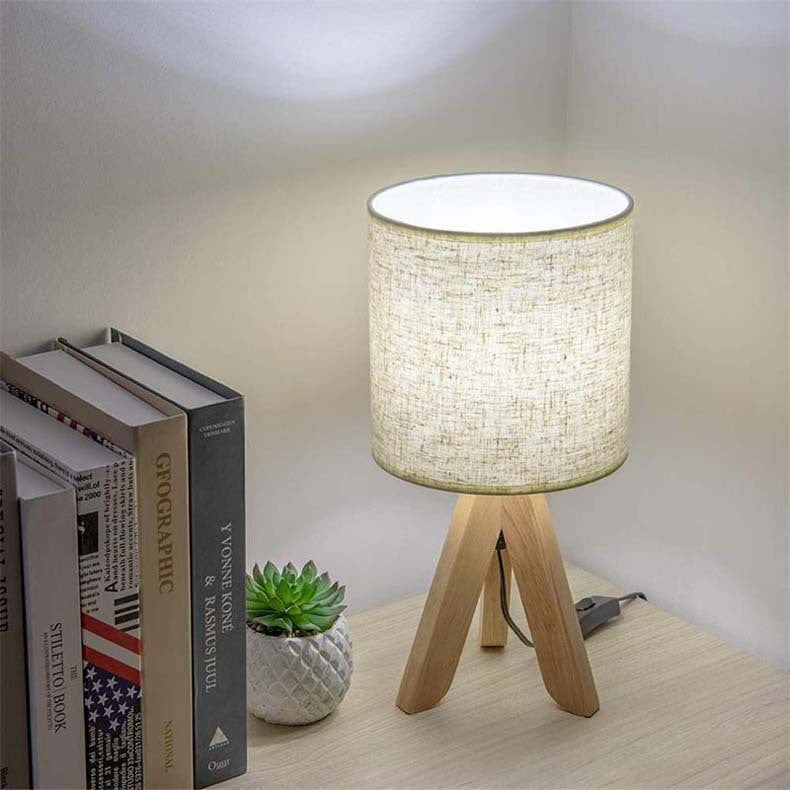 Nordic Three-fork Wood Fabric Table Lamp Simple Study And Bedroom Living Room Bedside Lamp