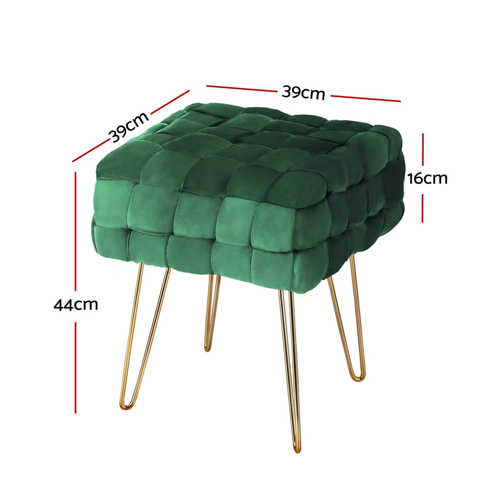 Artiss Ottoman Stool - Woven Velvet Green.
