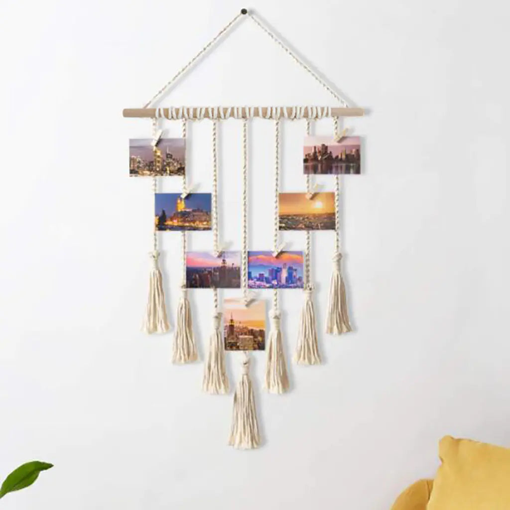 Woven Tapestry with Tassels and Photo Clips