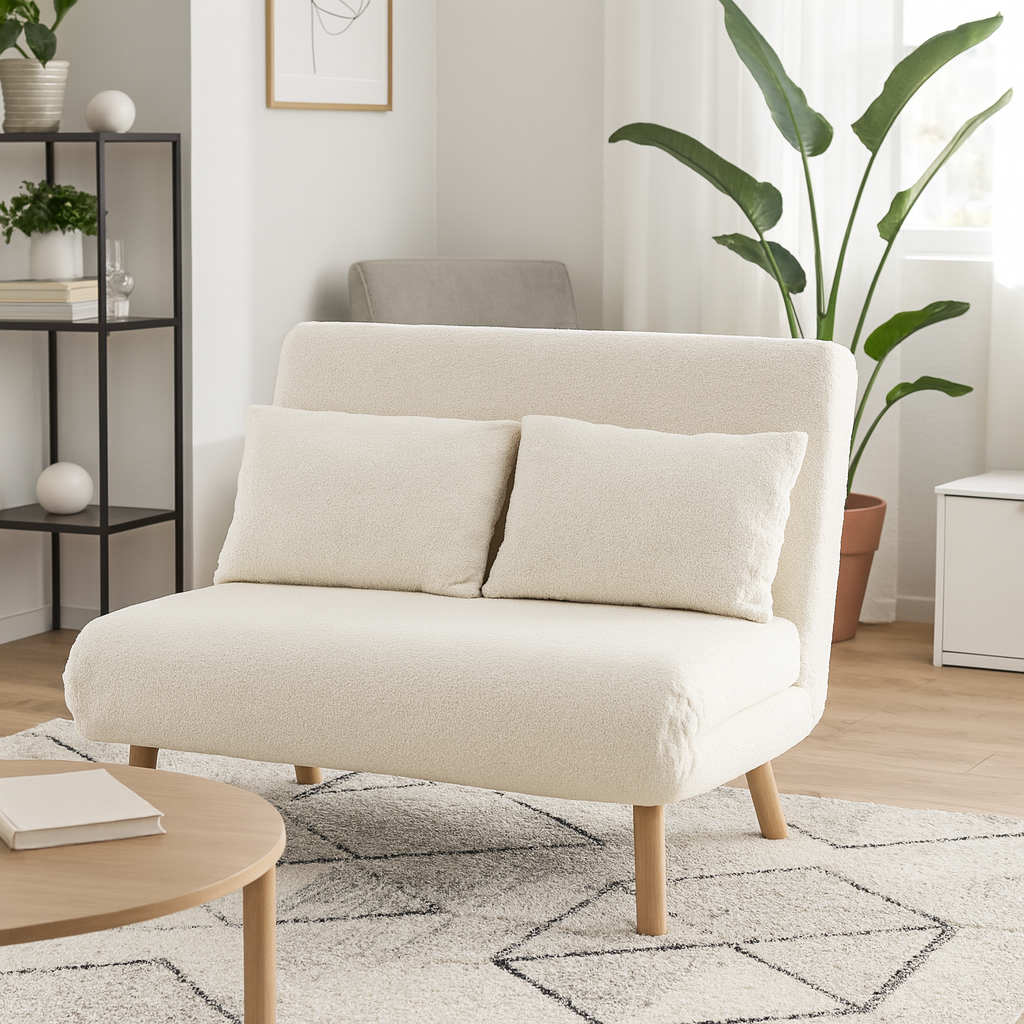 White Polyester Double Seat Lounge Sofa Bed