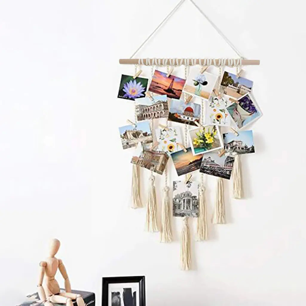 Woven Tapestry with Tassels and Photo Clips