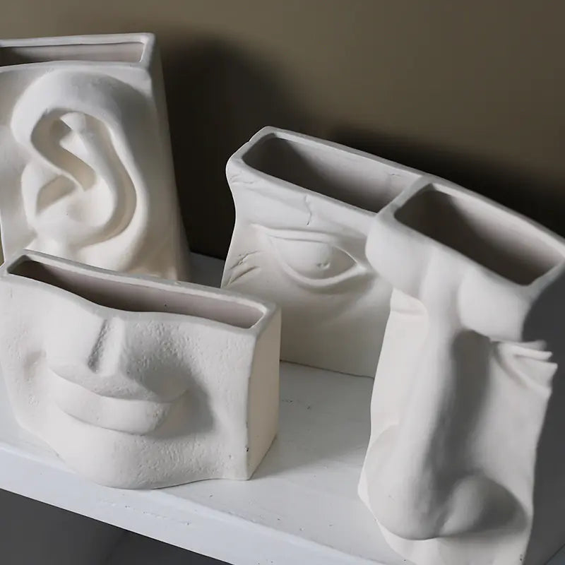 Ceramic Abstract Face Vase with Flower Insert