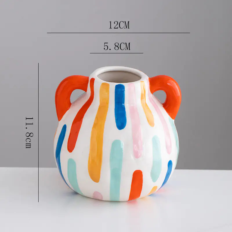 Colorful Ceramic Vase with Cute Vertical Stripes Design