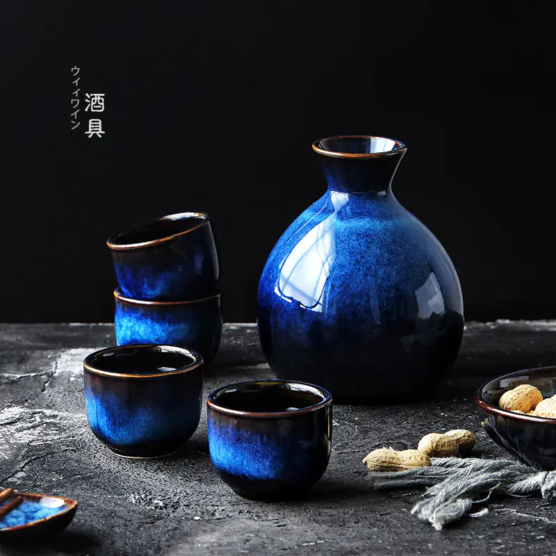 Japanese Sake Set with Mini Ceramic Vase Decor