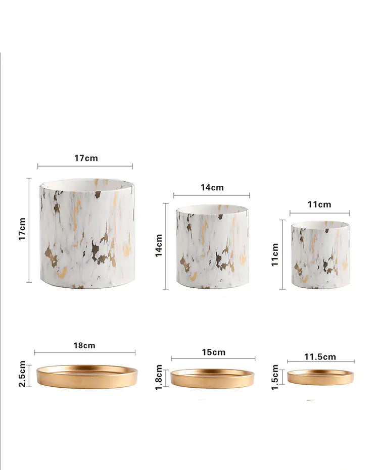 European Style Cement Flower Pot with Ceramic Gold