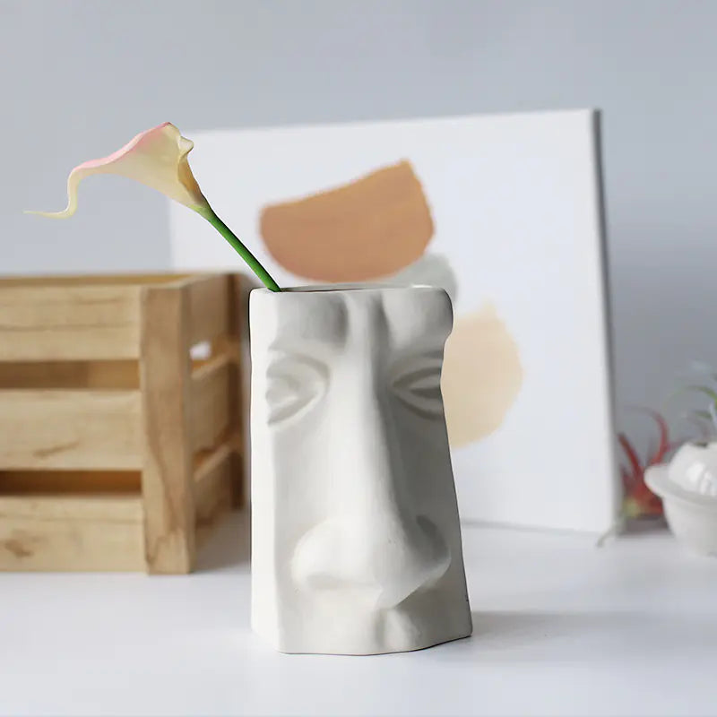 Ceramic Abstract Face Vase with Flower Insert