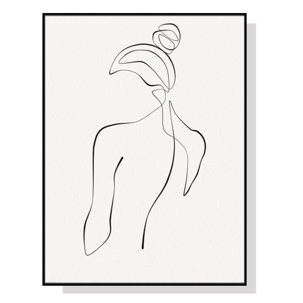 Liana Wall Art 70cmx100cm Woman Back Line Art Black Frame Canvas.
