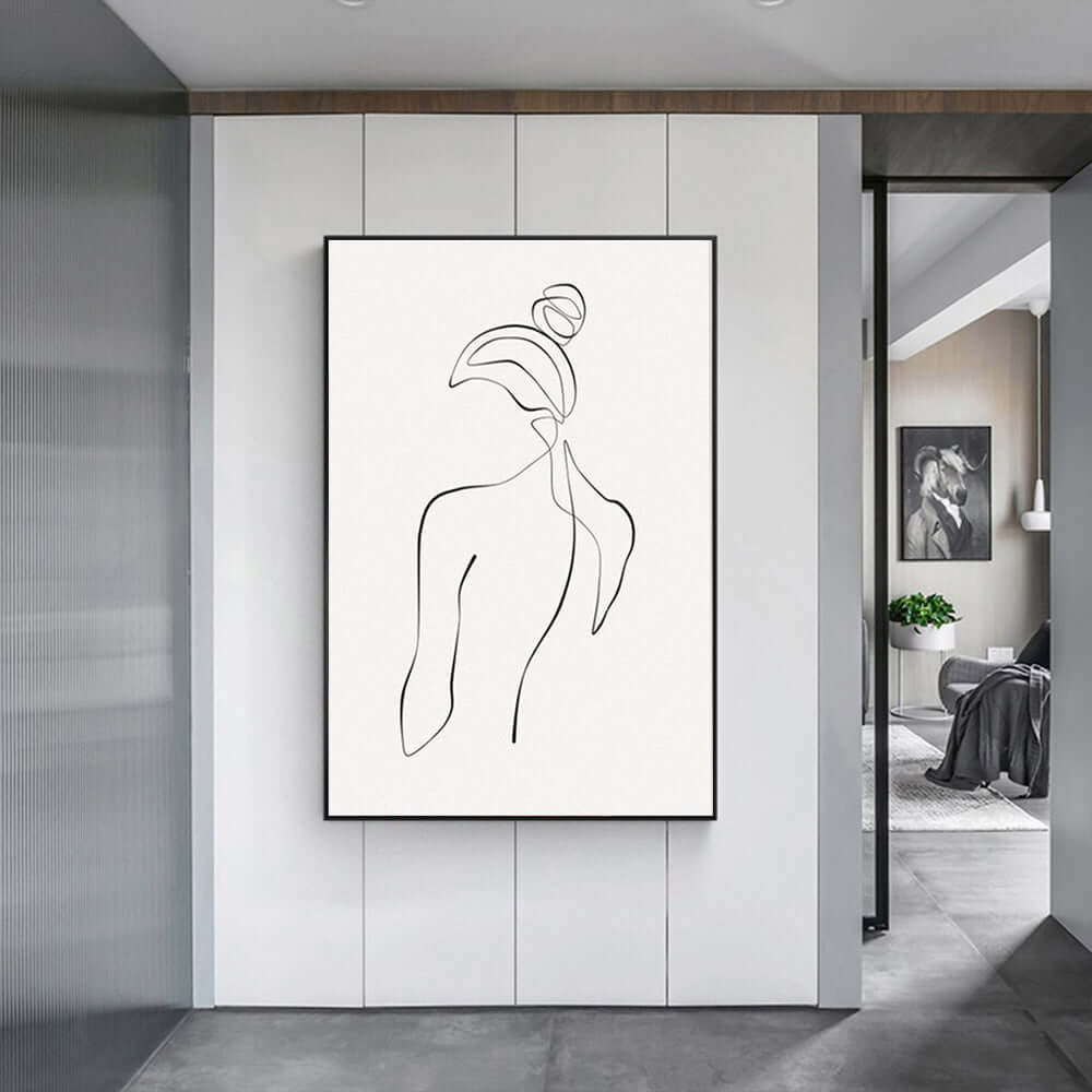Liana Wall Art 70cmx100cm Woman Back Line Art Black Frame Canvas.