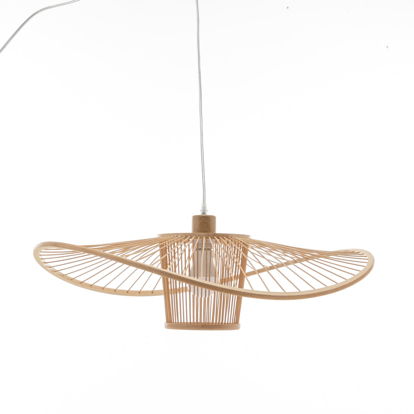 Elysian Breeze Natural Hand-Woven Bamboo Wide Brim Pendant Lamp.