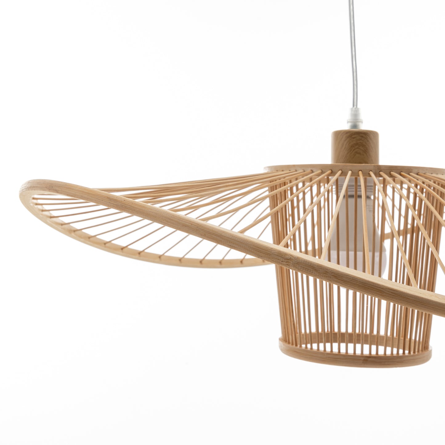 Elysian Breeze Natural Hand-Woven Bamboo Wide Brim Pendant Lamp.