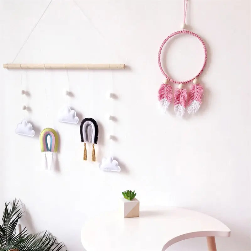 Wooden Cloud Rainbow Felt Pendant Wall Hanging