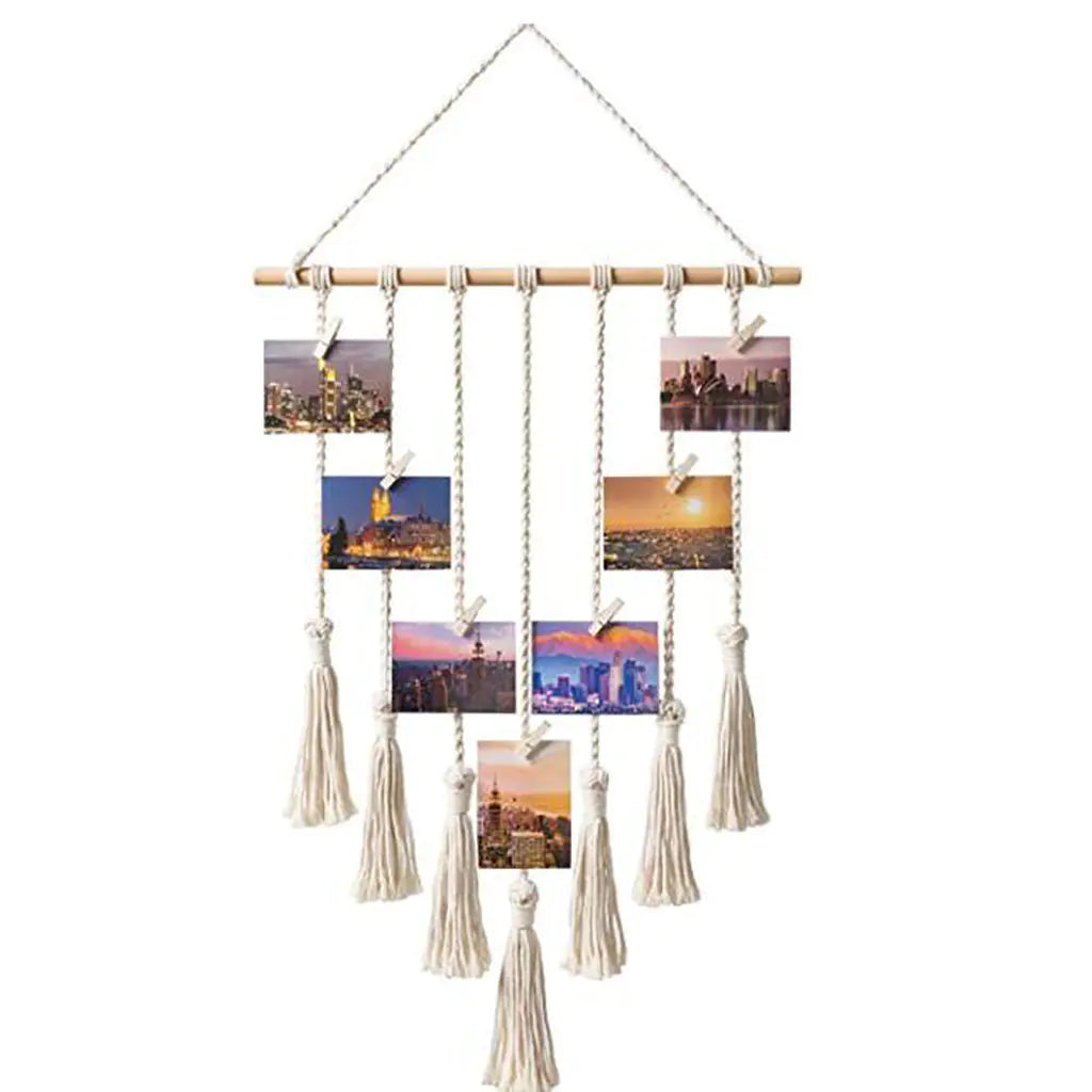 Woven Tapestry with Tassels and Photo Clips