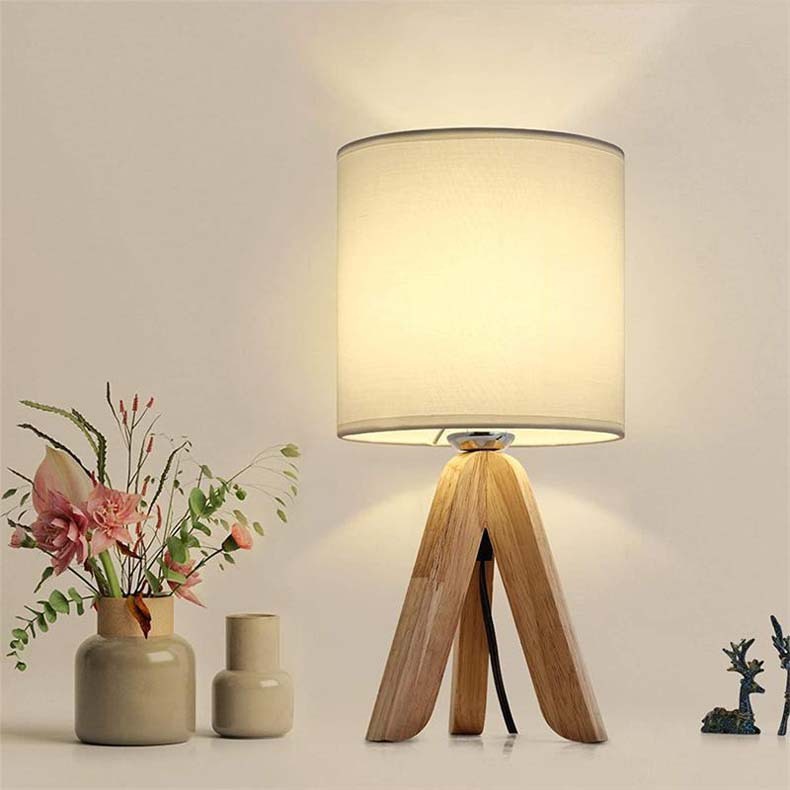 Nordic Three-fork Wood Fabric Table Lamp Simple Study And Bedroom Living Room Bedside Lamp The Nest Trading Company