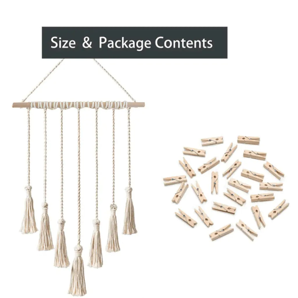 Woven Tapestry with Tassels and Photo Clips