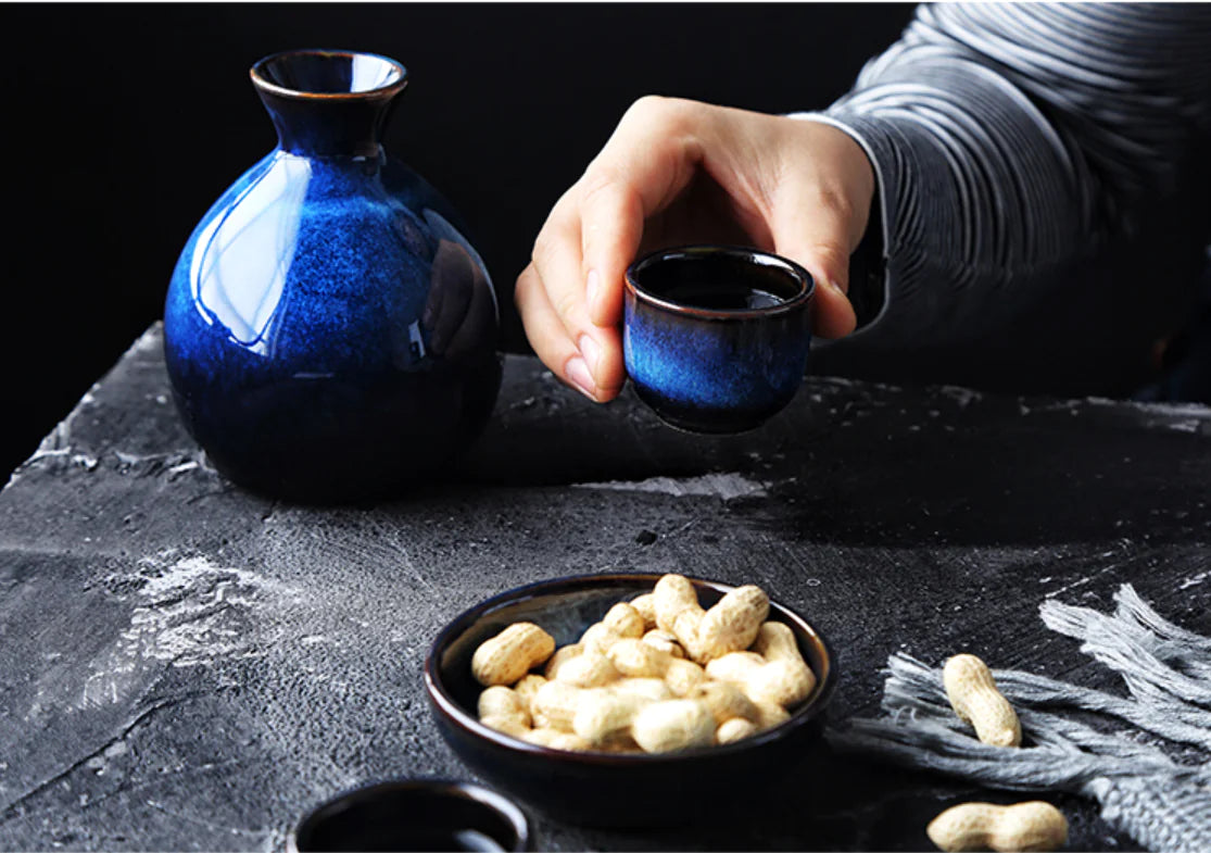 Japanese Sake Set with Mini Ceramic Vase Decor
