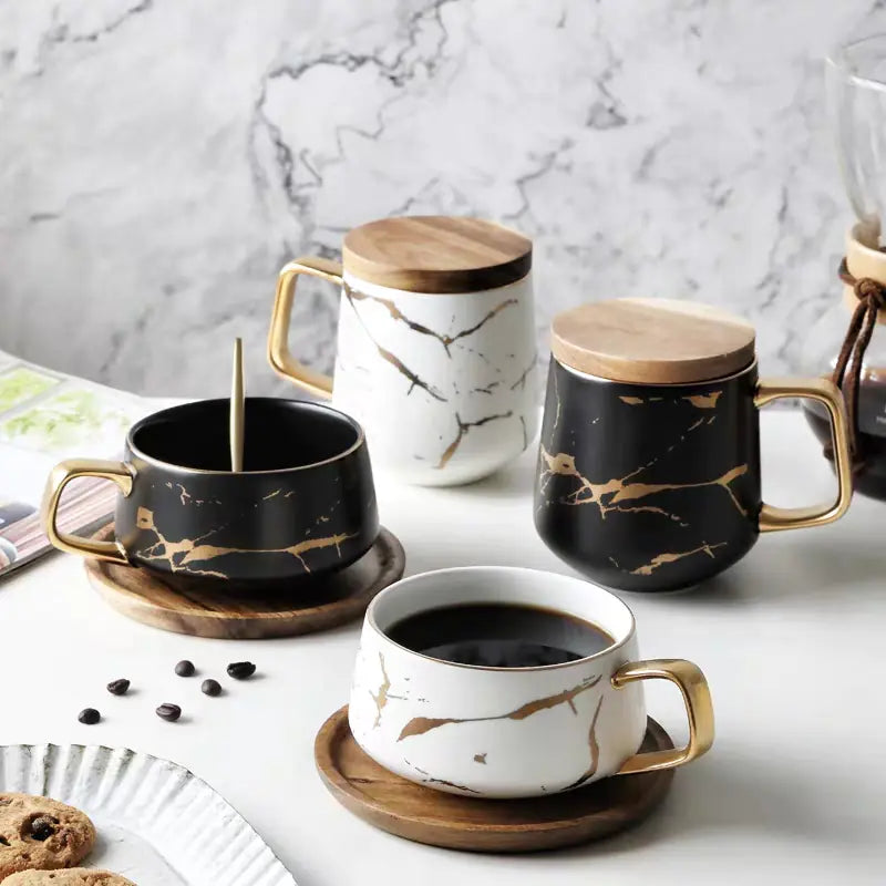 Nordic Gold Trim Ceramic Mug &  Saucer