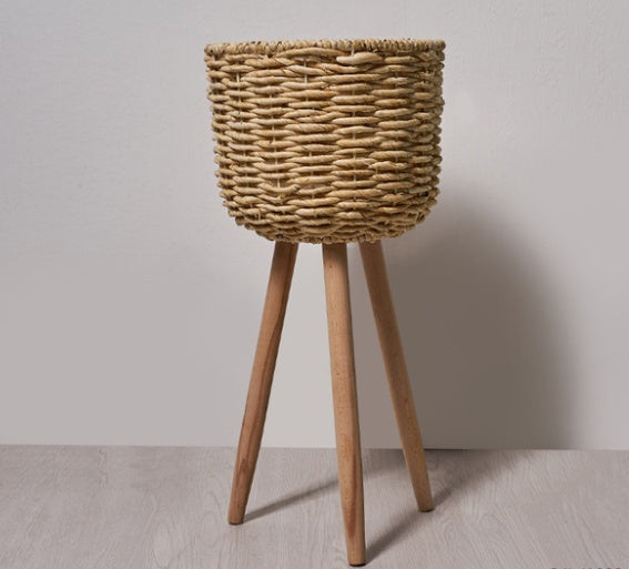 Straw Floor Standing Flowerpot