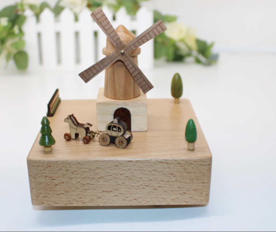 Dutch Windmill Solid Wood Music Box