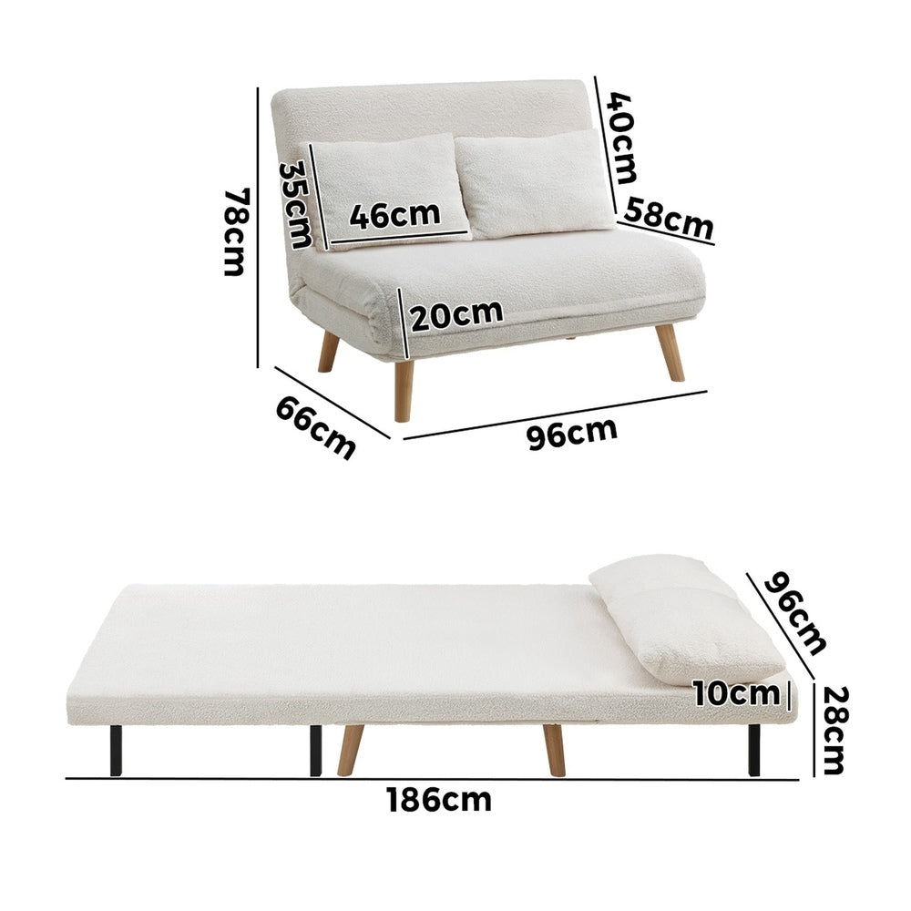 White Polyester Double Seat Lounge Sofa Bed