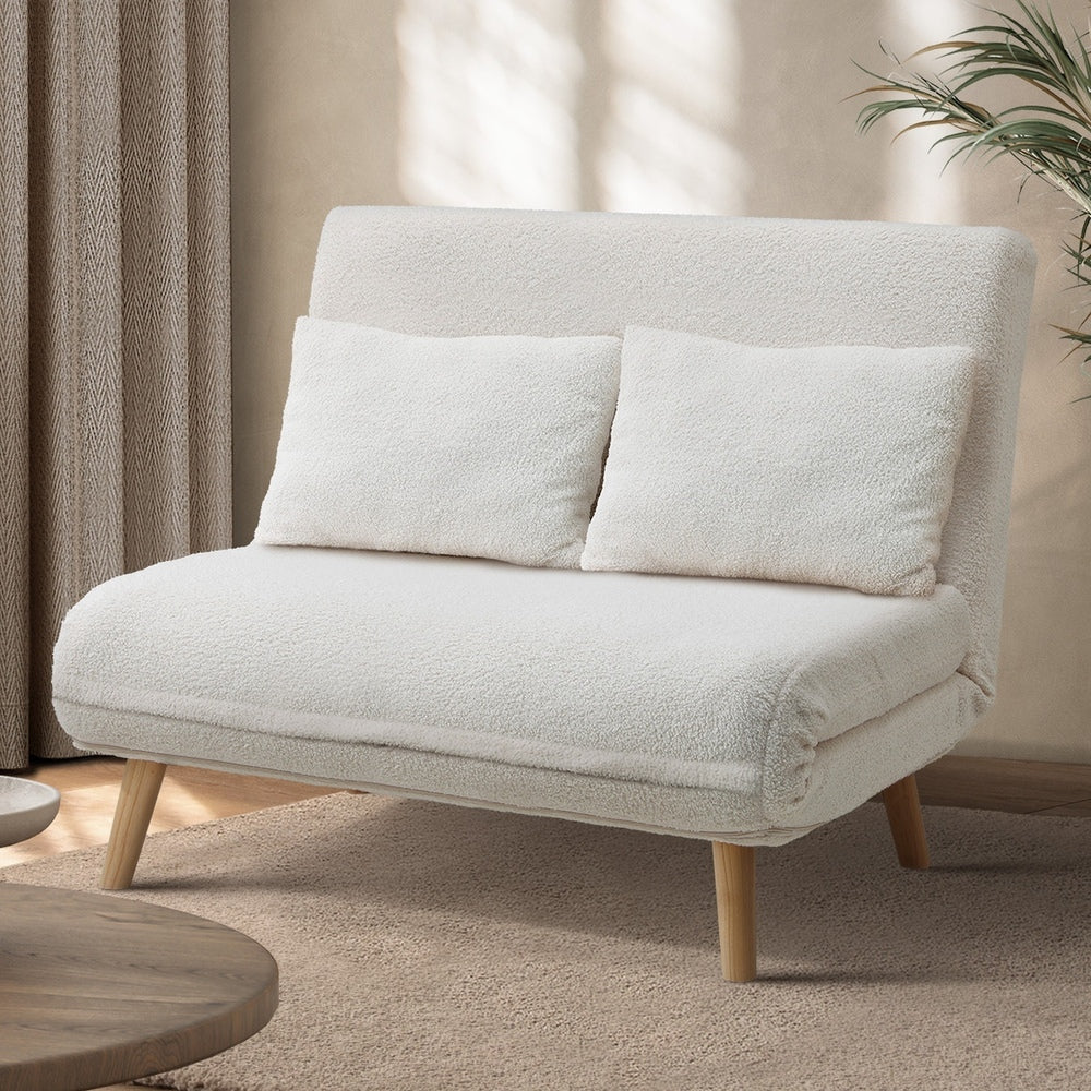 White Polyester Double Seat Lounge Sofa Bed