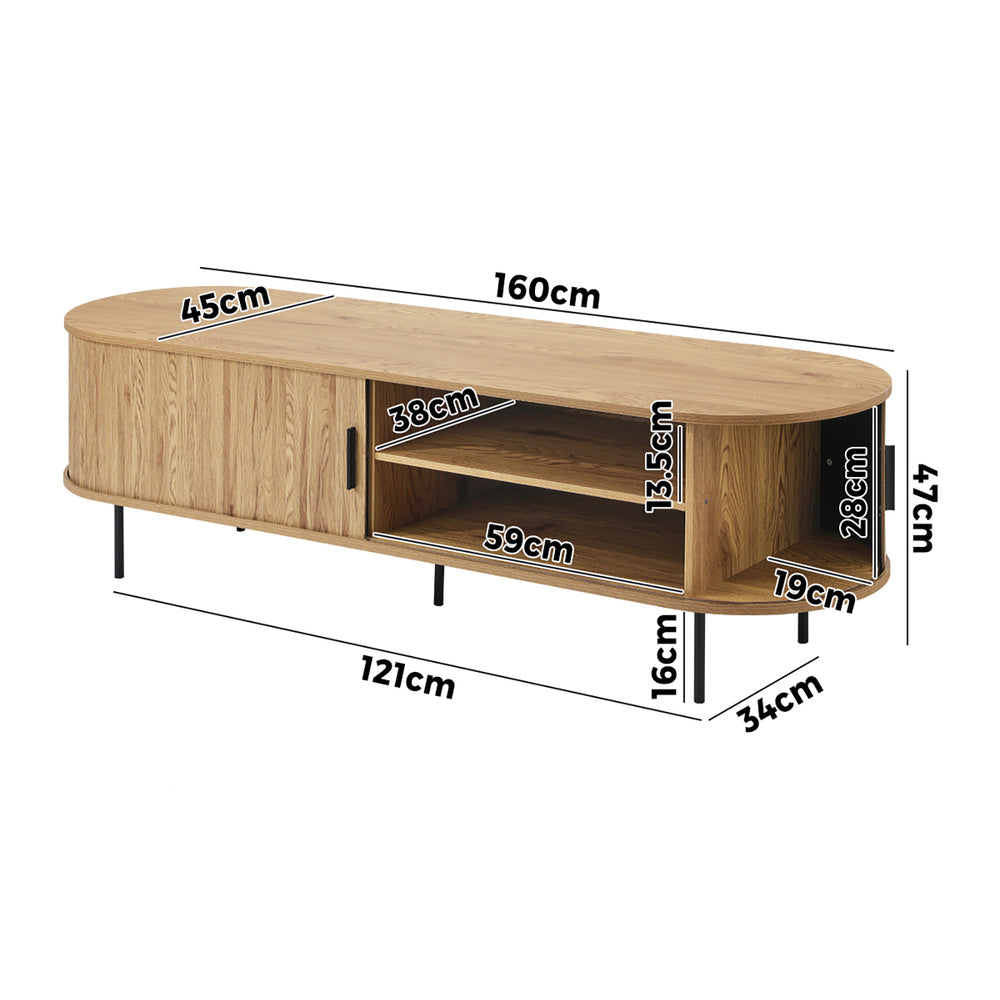 Oak Entertainment Unit TV Stand Cabinet with Tambour Doors 160cm