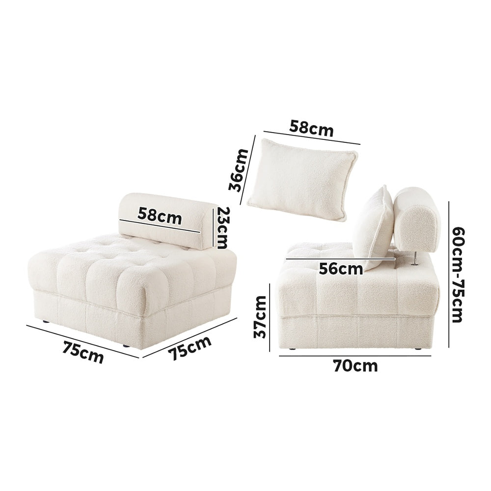 White Armless 1 Seater Boucle Modular Sofa Lounge Chair
