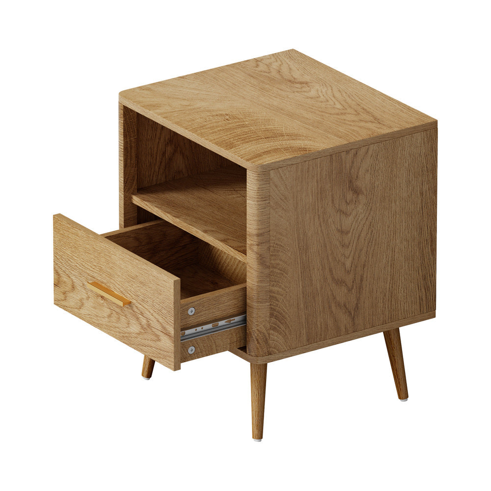Natural Bedside Table with 1 Drawer and Open Shelf Nightstand