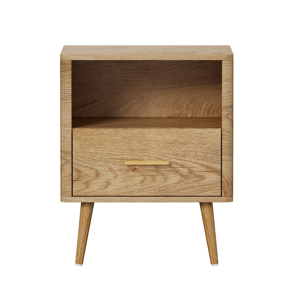 Natural Bedside Table with 1 Drawer and Open Shelf Nightstand