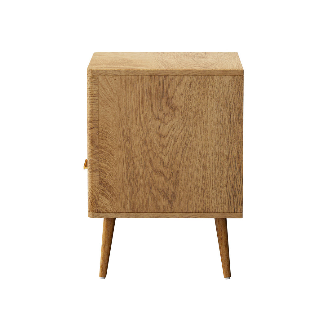 Natural Bedside Table with 1 Drawer and Open Shelf Nightstand