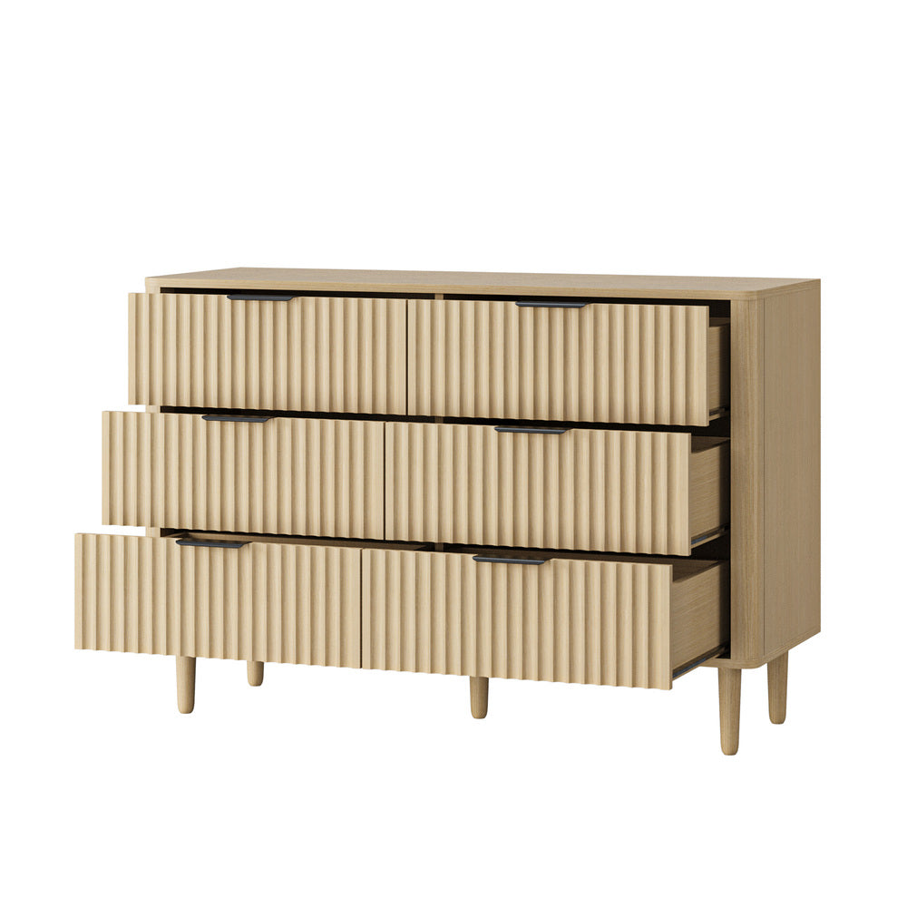 Natural 6 Drawer Lowboy Dresser with Stripe Design