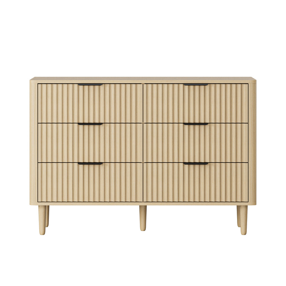 Natural 6 Drawer Lowboy Dresser with Stripe Design