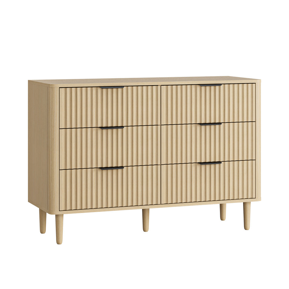 Natural 6 Drawer Lowboy Dresser with Stripe Design