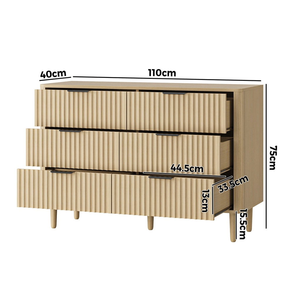 Natural 6 Drawer Lowboy Dresser with Stripe Design